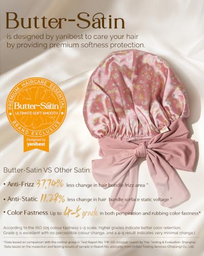 YANIBEST Satin Sleep Bonnet for Women with Flowers - Reduce Frizz & Prevent Hair Damage