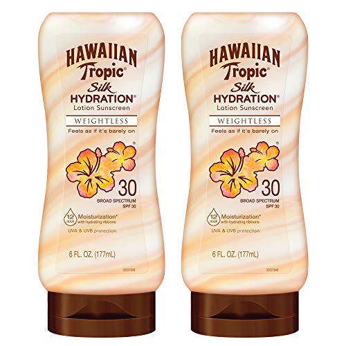 Hawaiian Tropic Weightless Hydration Sunscreen SPF 30 Twin Pack 6oz Each + Face Sunscreen SPF 30 Travel Size 1.7oz
