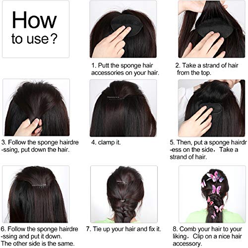 Hair Bump Sponge Set - 11 Pieces Volume Styling Bases Combs Clips