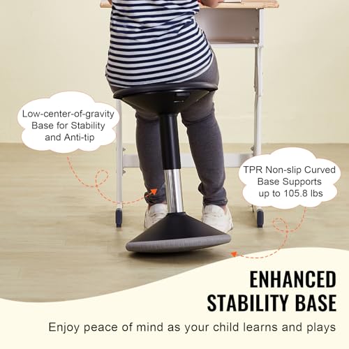 VEVOR Adjustable Wobble Chair for Kids, Height 15.7-21.7 in, Black, Flexible Seating Stool for School & Office, Age 12-18
