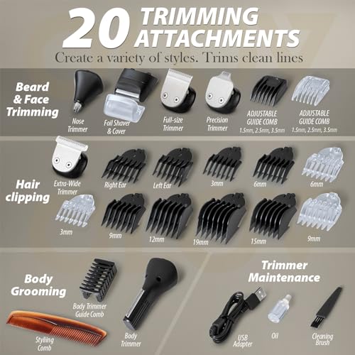 OLOV Black 21-Piece All-in-One Men's Grooming Kit with Beard Trimmer, Hair Clipper & Nose/Ear/Body Razor