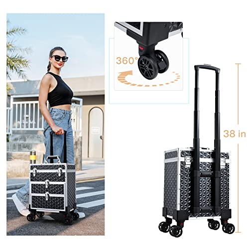 Professional Rolling Makeup Case with Drawers & 360° Wheels