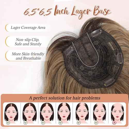 MARJORIE Hair Topper,Wavy Hair Toppers for Women 14inch Natural Looking Hairpiece with Wispy Bangs, Volume Booster Wiglet for Full Coverage, Quick Styling for Party/Date Night/Social/Content Creators