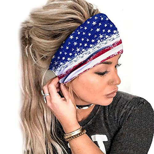 DIUEWOW 2 Pieces Patriotic Headbands American Flag Hair Band 4th of July Independence Day Headwraps Elastic Wide Head Band Supplies Workout for National Day Running Stretchy Twisted Hair Band