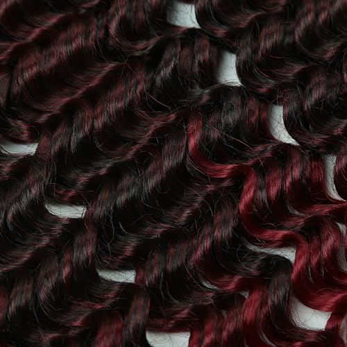 Deep Wave Curly Crochet Hair 22 Inch 3 Packs Curly Braiding Hair Extensions Ocean Wave Crochet Hair for Black Women Wavy Braiding Hair for Boho Box Braids (TBug, 22inch 3pack)