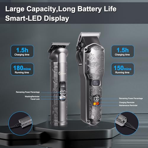 Hatteker Professional Hair Clippers for Men Beard Trimmer Clippers Set Waterproof T-Blade Trimmer Cordless Grooming Kit Nose Body Hair Barber Clippers Hair Cutting Kit