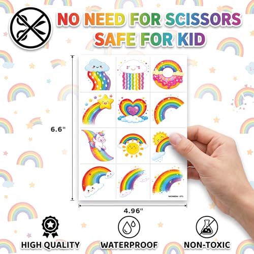 96 Pastel Rainbow Temporary Tattoos for Kids