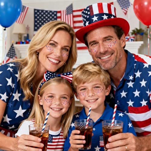 Go Ho 6PC Fireworks Glitter Freckles Face Tattoos for 4th of July, Patriotic Sparkle Stickers for Women & Kids
