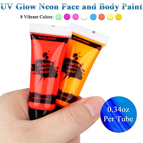 Blacklight Neon Body Paint Set, 8 Tubes Glow in Dark