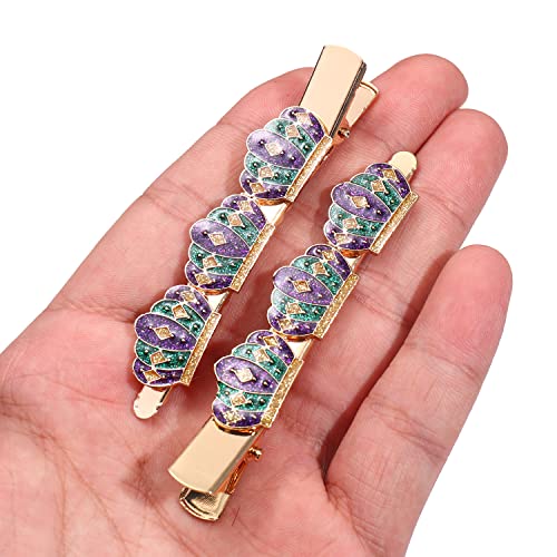 Mardi Gras Hair Clips Glitter Fleur De Lis Mask Hairpins Carnival Crown Hat Alligator Metal Clip Purple Green Yellow Hair Barrettes Parade Holiday Party Styling Hair Accessory for Women