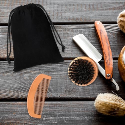 10 Sets Men's Beard Grooming Kit: Natural Boar Bristle Brush, Pear Wood Dual-Sided Wide Tooth Comb, Travel Pouch - Perfect Valentine Gift (Circle)