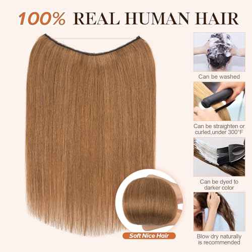 Halo Hair Extensions Real Human Hair,S-noilite Halo Hair Extensions,Halo Hair Extension for Women,100% Human Hair Halo Extensions,Halo Hair 55g/12inch 06 Light Brown
