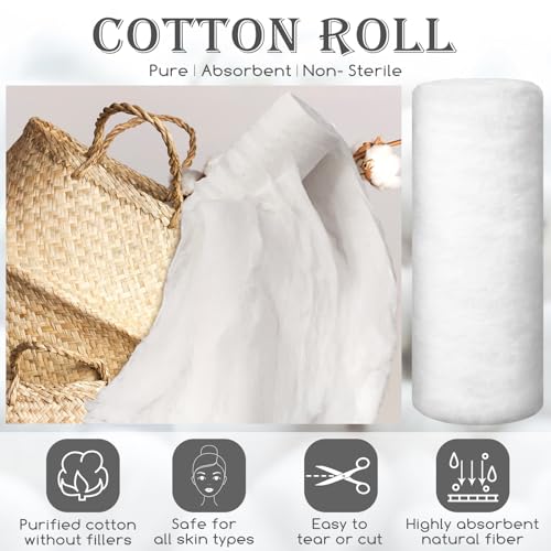 VitalCozy 2 Rolls Cotton Roll for Cosmetic Application Product Removal 2.2 lb High Absorbent Soft Pure Cotton Ball Multipurpose Use for Makeup Remover Salon Beauty Baby Care