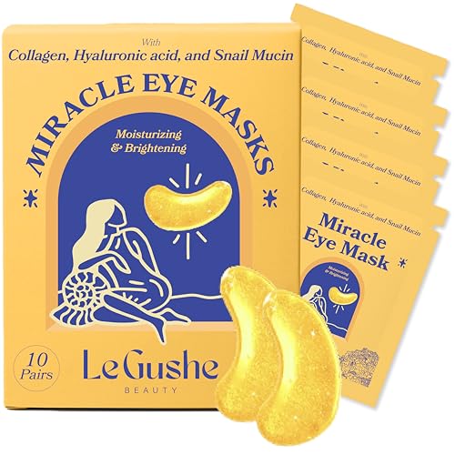 LE GUSHE Under Eye Mask & Under Eye Patches (10 Pairs) - Gold Eye Mask with Collagen & Amino Acid, Cooling Eye Care for Wrinkles, Puffy Eyes & Dark Circles, Brightening Skincare