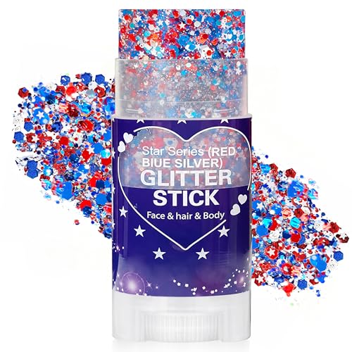 Red White & Blue Patriotic Glitter Stick, Waterproof 4th of July