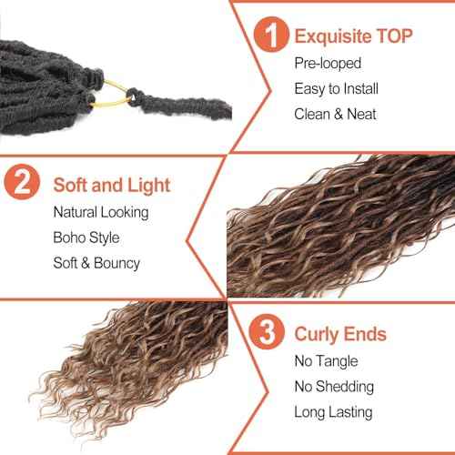 Boho Faux Locs Crochet Hair 24Inch 7Packs Bohemian Goddess Locs Crochet Hair Pre Looped Boho Soft Locs Synthetic Braids Hair Extensions for Women (1b/30/27#, 24 Inch)