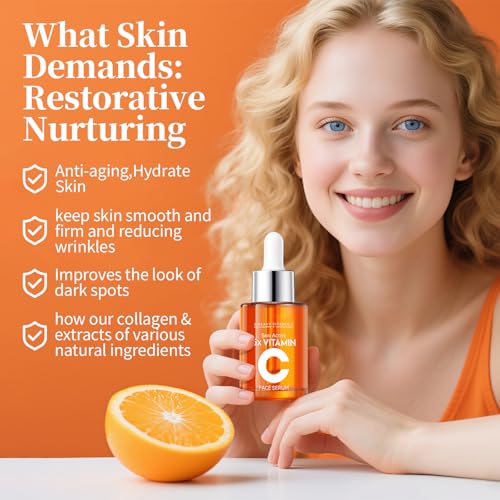 Vitamin C Facial Serum 20% with Hyaluronic Acid & Niacinamide ? Anti-Aging Formula to Boost Collagen, Hydrate and Plump Skin, For All Skin Types ? 1 Fl Oz