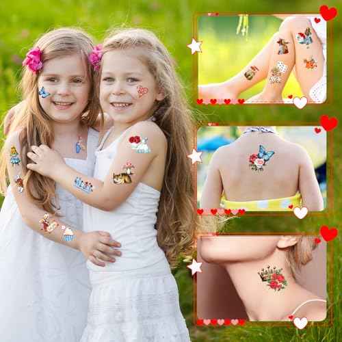 Alice in Wonderland Temporary Tattoos, 96pcs Alice in Wonderland Tattoos, Htabiol Alice in Wonderland Decor, Alice in Wonderland Party Favors, Suit for Onederland 1st Birthday, Mad Hatter Tea Party