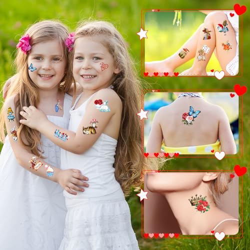 96pcs Alice in Wonderland Temporary Tattoos Sticker Sheets