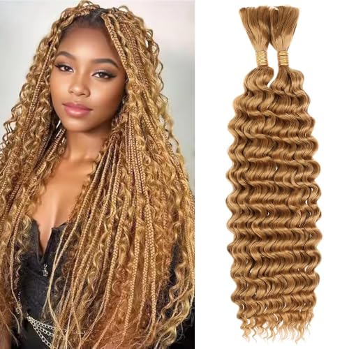 Honey Blonde Human Braiding Hair 26 Inch Deep Wave