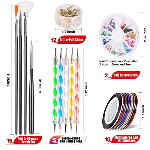 Teenitor Nail Art Kit with 15 Brushes, Dotting Tools & Rhinestones