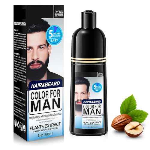 Black Beard Dye For Men, Natural Beard Dye Black For Gray Coverage, No-Mess Formula, Quick Coloring And Long-lasting Effect(200ML)