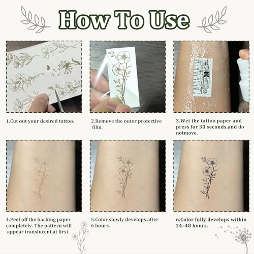 Semi-Permanent Flower Tattoos - 6 Sheets, 85 Designs, 2-Week Lasting