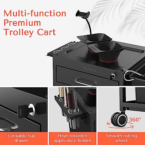 TASALON Metal Salon Cart with Lockable Drawers & Wheels