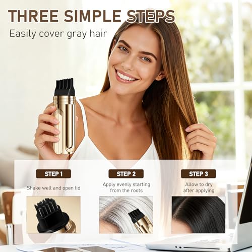 2-Pack Root Touch-Up Hair Color Stick & Comb for Gray Hair, Waterproof & Quick-Drying