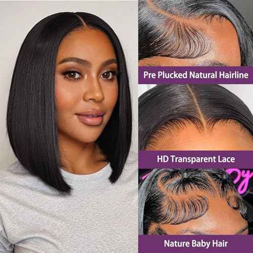 13x4 Lace Front Wigs Human Hair Pre Plucked 11 Inch HD Lace Front Wigs Human Hair Natural Color 180% Density Glueless Wig 100% Virgin Human Hair with Baby Hair for Women
