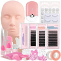 LZM Eyelash Extension Kit for Beginners, Lash Extension Supplies Tech Starter Kit with Everything Tools Stuff Set 1-2S Srtong Hold Glue,Lash Mannequin Head, Remover, Precision Tweezers for Practice
