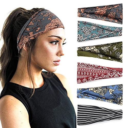 YONUF Flower Pattern Wide Headbands for Women - Boho Hair Accessories, 6 Pack
