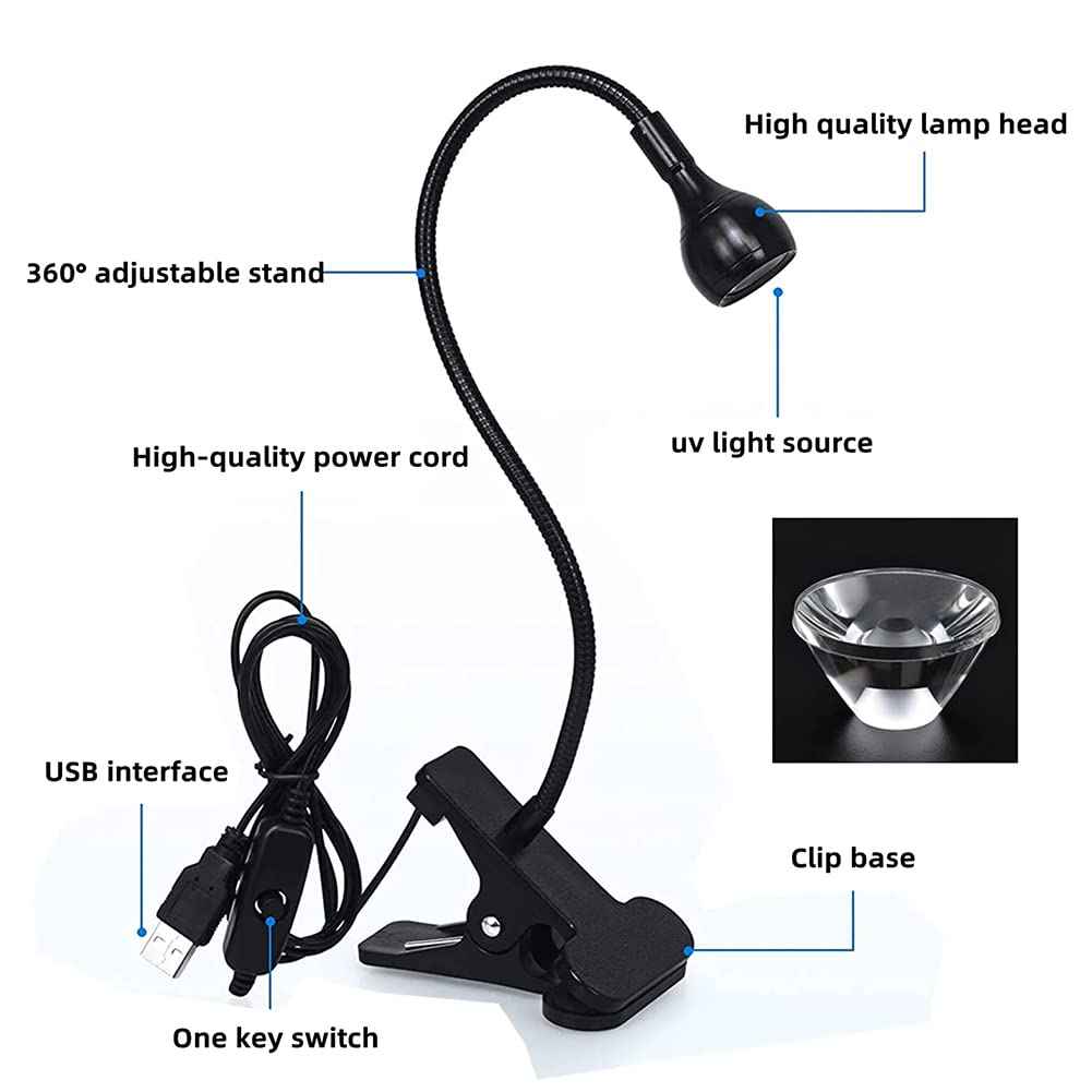 Brokimis Mini UV Lamp for Gel Nails, LED Curing Lamp with Flexible Gooseneck & Clamp 3W Portable Small Manicure UV Light Nail Dryer for Resin Curing Nail Art