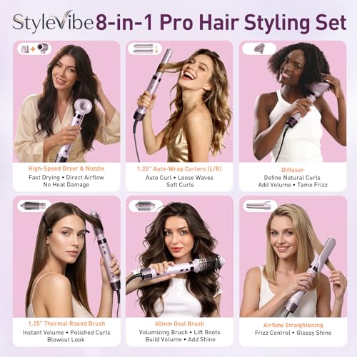 StyleVibe 8-in-1 Dual Voltage Hair Styler with Diffuser & Auto Curlers