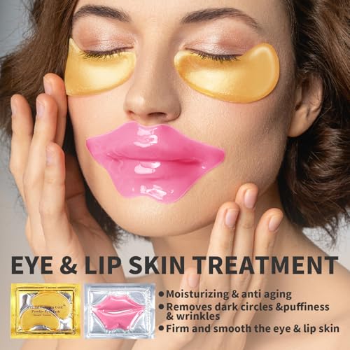 24K Gold Eye Patches & Lip Masks Set - 30 Pieces