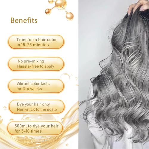 GURKOOYD Silver Gray Hair Dye Shampoo - Instant Long-Lasting Hair Color for Men & Women