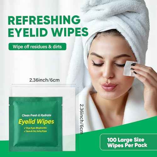 Eyelid Wipes, 100 Pcs Eyelid Cleansing Wipes for Dry Itchy Eyes and Blepharitis, Soothing Pre-Moistened Wipe Hyaluronic Acid, Daily Gentle Eye Care for Sensitive Skin