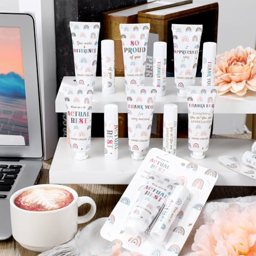 Loopeer 48 Set/ 96 Pcs Teacher Appreciation Gift Bulk Boho Rainbow Lip Balm Hand Cream Lotion Set Small Thank You Gifts Party Favors for Women Employee Coworker Staff Galentine's Day