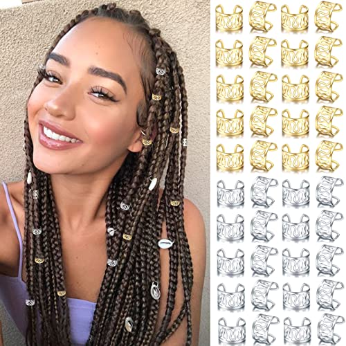 NAISKA 100PCS Dreadlocks Jewelry Beads Hair Braid Clips Dread Locks Metal Hair Braiding Jewelry for Women Braids or Man Beard(Golden and Sliver)