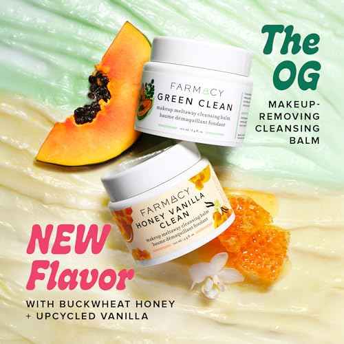 Farmacy Makeup Remover Cleansing Balm - Honey Vanilla Waterproof Makeup Remover & Oil Based Cleanser - Gentle Exfoliating Double Cleanser - Melts From Balm to Milky Lather (100ml)