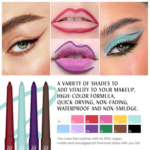 12-Color Matte Gel Eyeliner Pencil Set - Waterproof & Smudge-Proof