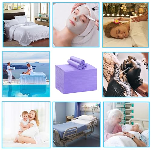 Disposable Bed Sheets for Massage Table 100 Pcs 31" x 71" Waterproof Massage Table Sheets Soft Non Woven Fabric SPA Massage Table Bed Cover Breathable for Beauty Tattoos Waxing Travel (Purple)