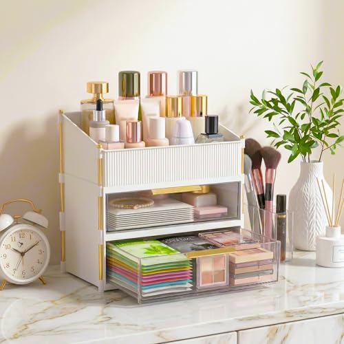 Large Capacity Makeup Organizer with Brush Holder & Drawer