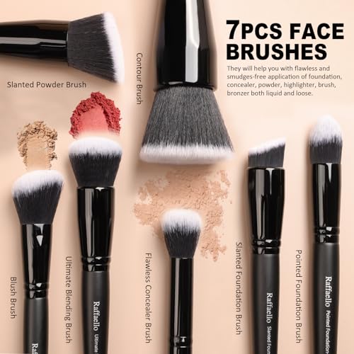 Black Raffaello 15Pcs Makeup Brush Set - Synthetic, Vegan, Professional Quality