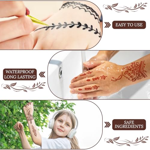 Temporary Tattoo Stencil Kit with 10 Waterproof Designs & 6 Ink Cones