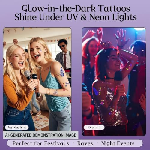 Glow in The Dark Temporary Tattoos - 10 Sheets Waterproof