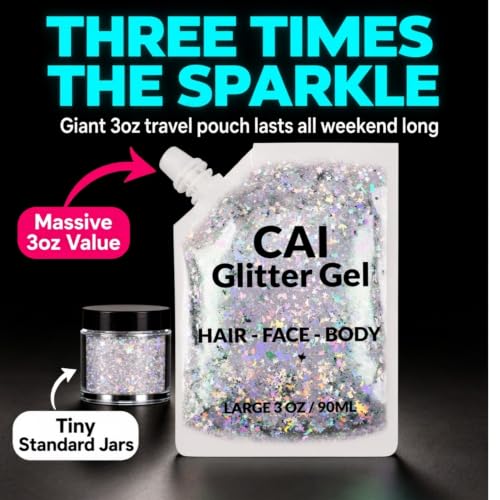 CAI Beauty Holographic Silver Glitter Gel - 3 oz Vegan & Non-Toxic