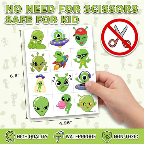 96 PCS Alien Temporary Tattoos for Kids - Waterproof Party Favors