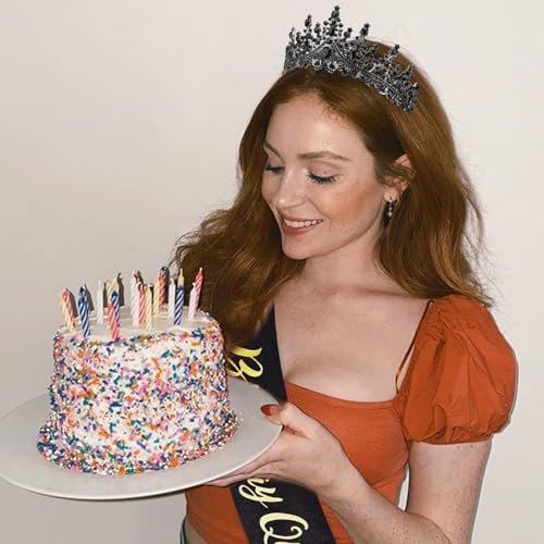 Black Birthday Queen Crown & Sash Set for Adults – CURASA Glitter Tiara and Satin Ribbon
