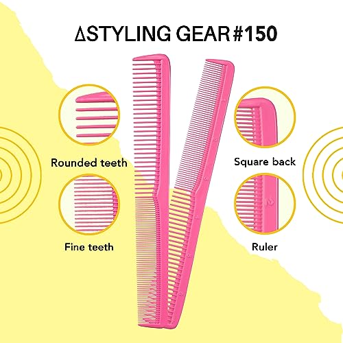 Styling Gear #150 Comb Set Of 3 Barber Cutting, Men's And Women's Pocket Combs For Hairstyling, Beard, And Mustache Grooming. Made In The USA. (Black)